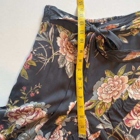 Angie Charcoal Gray Floral Tie Waist Pants Womens Small High Waisted Wide Legs - Picture 10 of 11